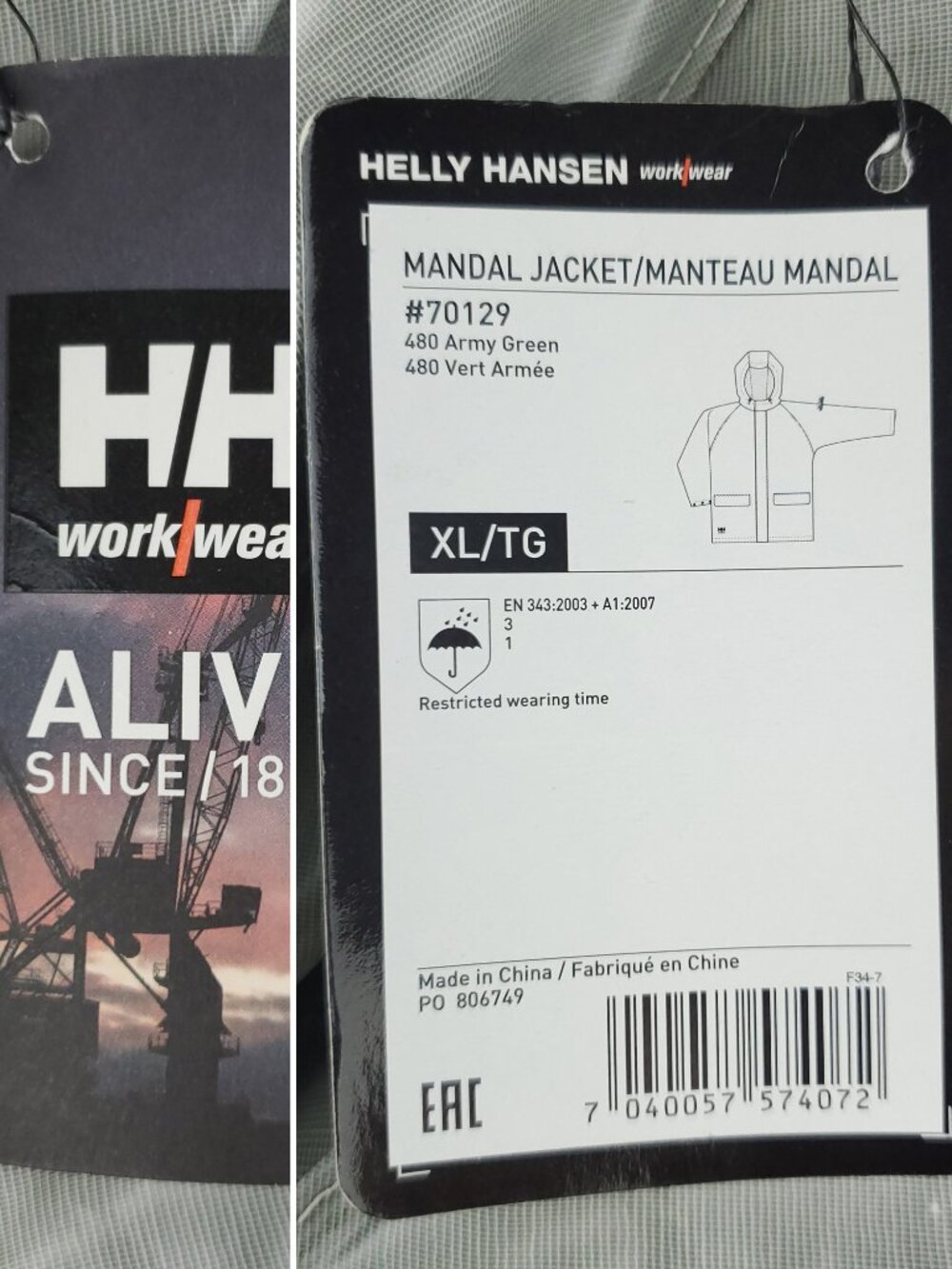 Helly Hansen Workwear Mandal Jacket Waterproof Rain Hooded 70129 Men's XL - Picture 6 of 14